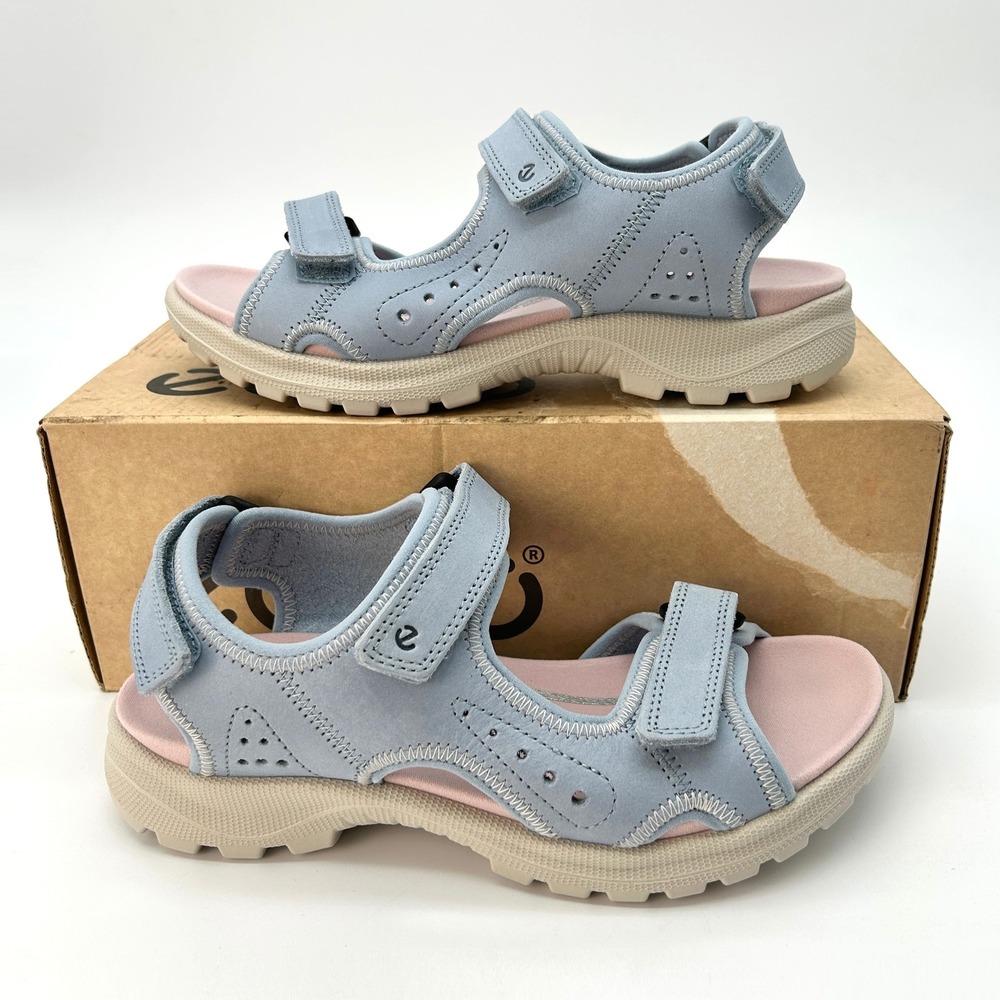 Womens Sport Sandals ECCO Onroads Size 7-7.5 Leather "Dusty Blue" 3 Strap NEW